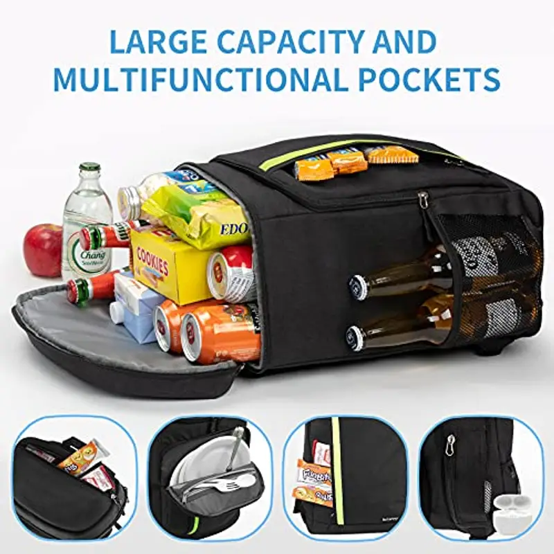 besrey - Zaino termico da 30 litri, borsa termica, porta pranzo, mantiene i cibi caldi o freddi. Per campeggio, pic-nic, barbecue, eventi (nero) miniatura 3