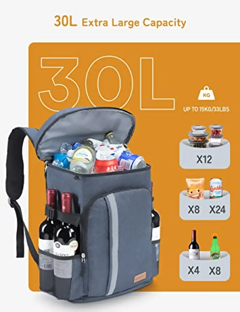 besrey Zaino termico da 30 litri, borsa termica, zaino isotermico, porta pranzo, mantiene i cibi caldi o freddi. Per campeggio, pic-nic, barbecue, eventi (blu) miniatura 2