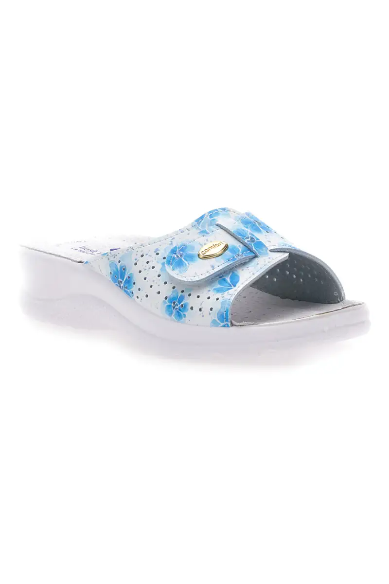 Ciabatte bianche con fiori azzurri e suola antiscivolo Best Medical 13 [BIANCO miniatura 2