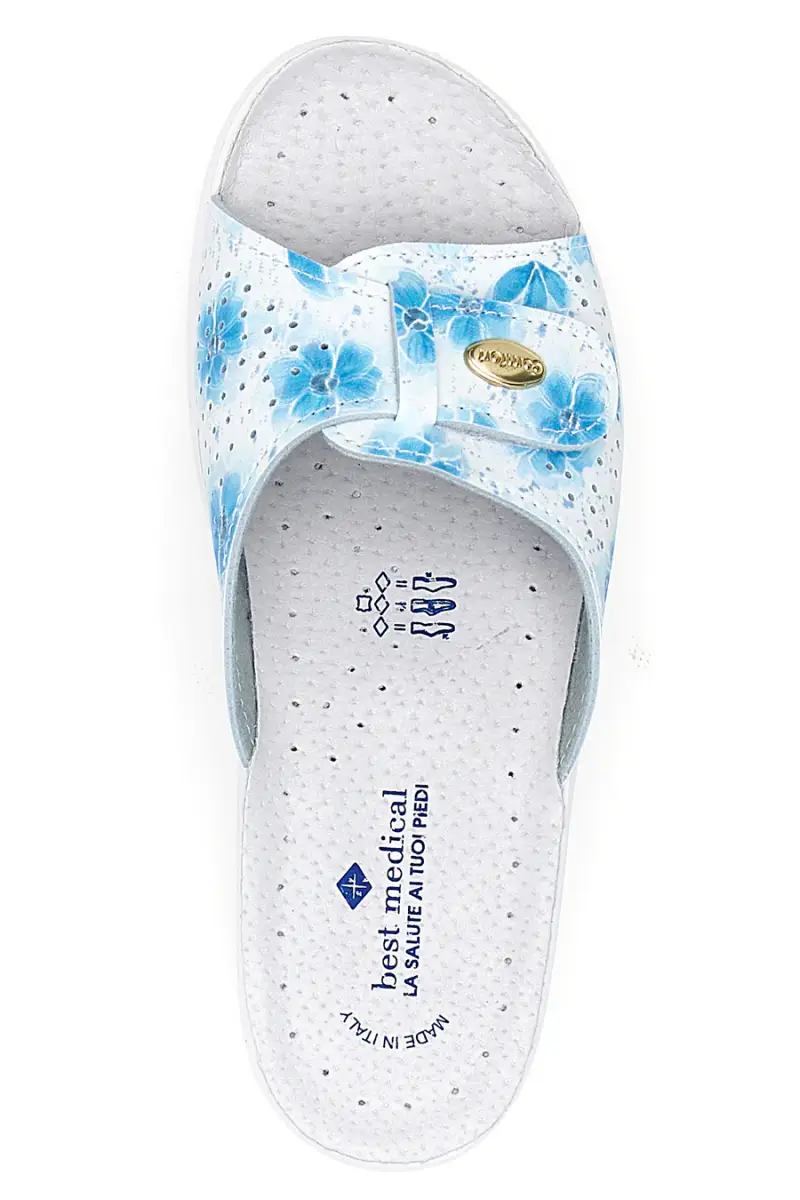 Ciabatte bianche con fiori azzurri e suola antiscivolo Best Medical 13 [BIANCO miniatura 3