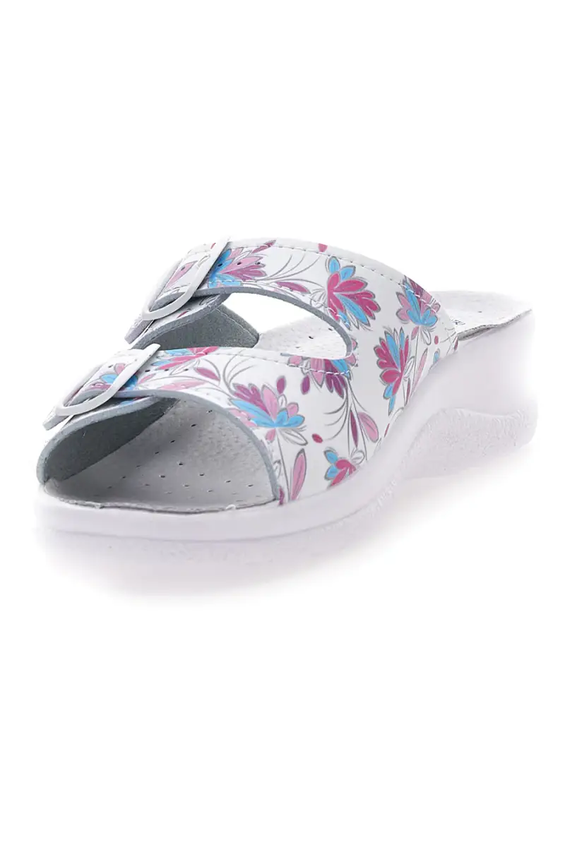 Ciabatte Bianche con fiori multicolor e doppia fascia antiscivolo Best Medical 122F [BIANCO] miniatura 3