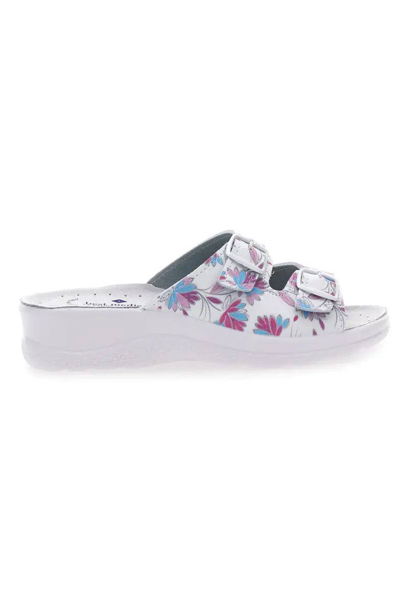 Ciabatte Bianche con fiori multicolor e doppia fascia antiscivolo Best Medical 122F [BIANCO]