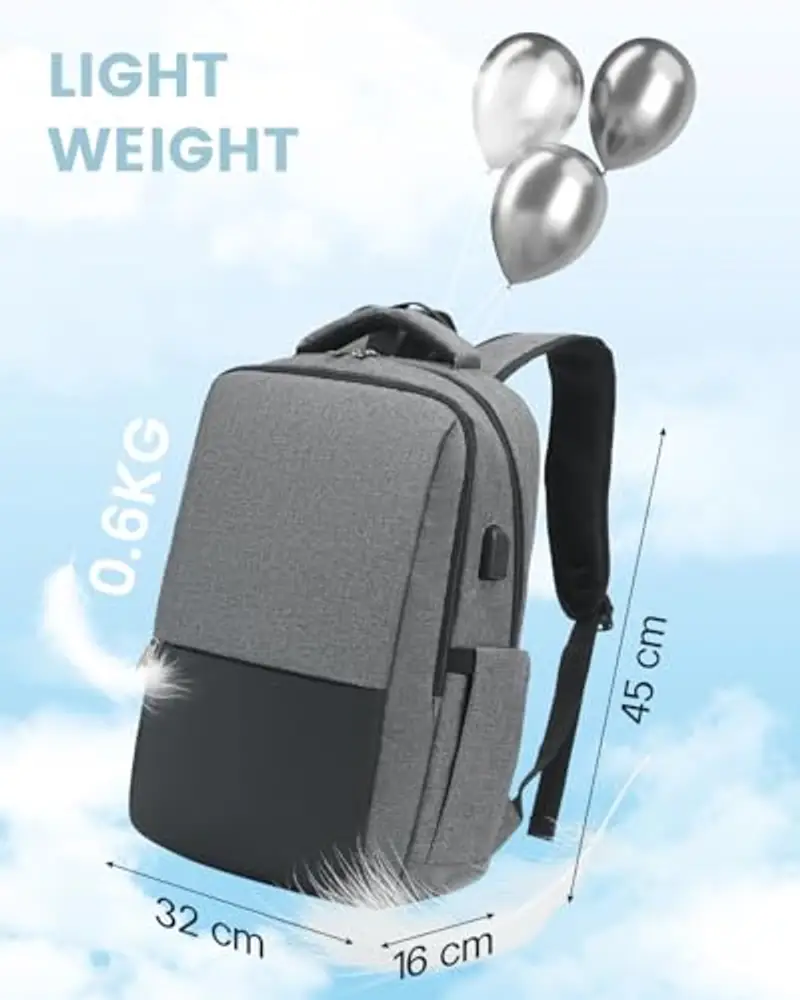 Besttravel Zaino Porta PC, Zaino PC Portatili con Anello antifurto, Zaino per Computer da 15.6 Pollici Notebook, Zaino per Laptop, Zaino Impermeabile da Uomo per Scuola, Lavoro o Viaggio-Grigio miniatura 2