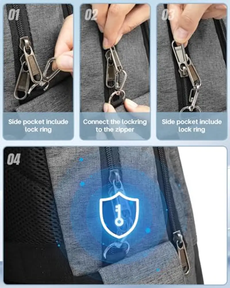 Besttravel Zaino Porta PC, Zaino PC Portatili con Anello antifurto, Zaino per Computer da 15.6 Pollici Notebook, Zaino per Laptop, Zaino Impermeabile da Uomo per Scuola, Lavoro o Viaggio-Grigio miniatura 3
