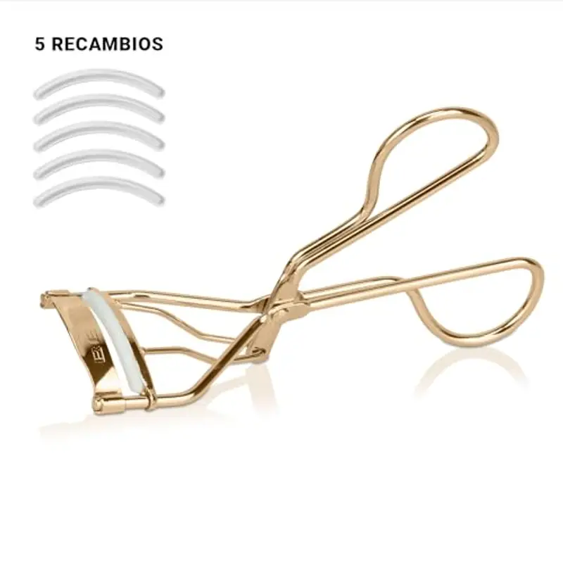 Beter - Piegaciglia dorato, con cuscinetti in silicone, piegaciglia professionale, include 5 bande di ricambio, in acciaio ad alta resistenza, per il trucco degli occhi, Eyelash curler miniatura 3
