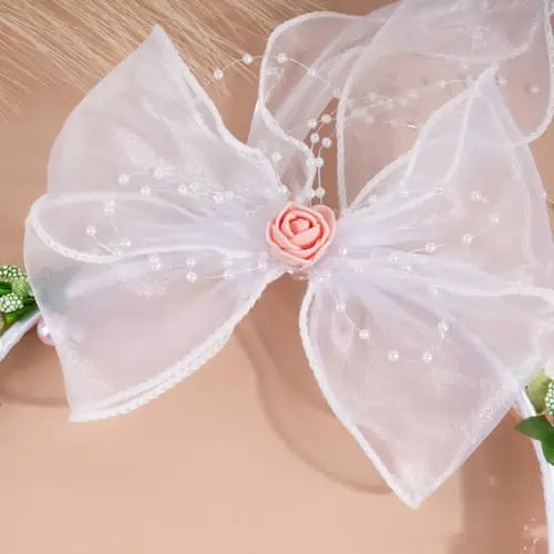 BETESSIN Fascia per Capelli Comunione Bambina Cerchietto Copricapo Fiori con Nastro per Bambina Ragazza Prima Comunione miniatura 3