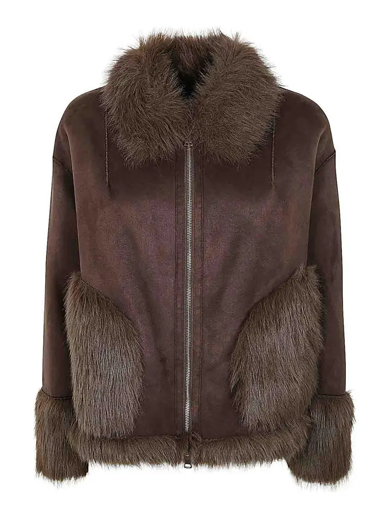 Giacca con zip e tasche Marrone