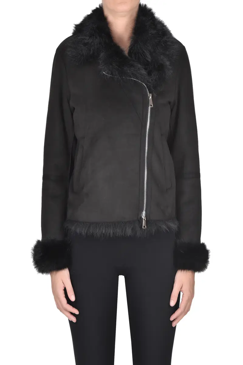 Giacca stile Biker in ecosuede Nero