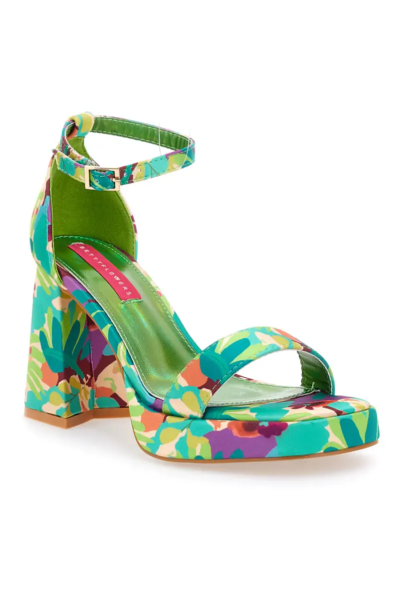 Sandali Verdi Con Fantasia Floreale Tacco 9, 5 cm BettyFlowers 201 [VERDE] miniatura 2