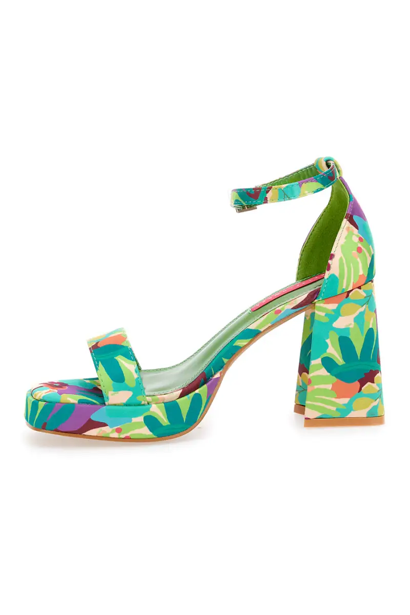 Sandali Verdi Con Fantasia Floreale Tacco 9, 5 cm BettyFlowers 201 [VERDE] miniatura 4