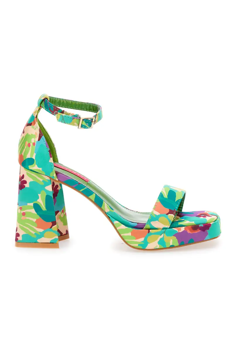 Sandali Verdi Con Fantasia Floreale Tacco 9, 5 cm BettyFlowers 201 [VERDE]