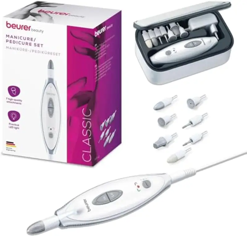 Beurer MP 41 - Fresa elettrica per Unghie con 7 Accessori Professionali per Manicure e Pedicure in zaffiro e feltro per accorciare, limare, modellare e curare unghie e cuticole, 4,600 giri/min