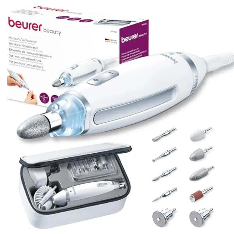 Beurer MP 52 Dispositivo elettronico Manicure E Pedicure, Fresa Elettrica Per Precisa Modellatura E Limatura Delle Unghie, Particolarmente Potente Fino A 15,000 Giri/Min, Incl, 7 Accessori e custodia