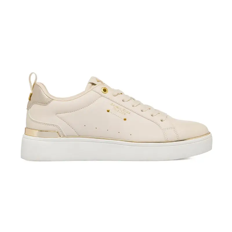 Sneakers beige da donna con logo laterale e dettagli cromati