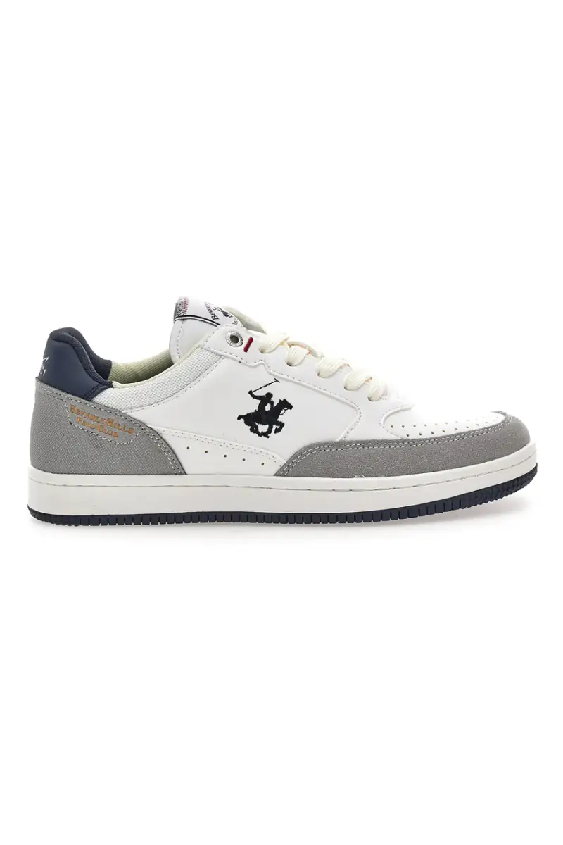 Sneakers bianche e grigie con inserti navy Beverly Hills Polo BHM524201 [BIANCO]