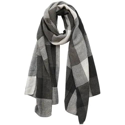Bezioner XXL Sciarpa Foulard Donna Tartan Grande Scialle Donna Plaid Stola Grigio miniatura 2