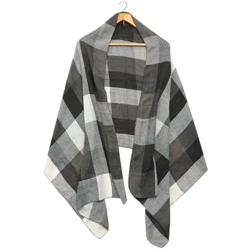 Bezioner XXL Sciarpa Foulard Donna Tartan Grande Scialle Donna Plaid Stola Grigio miniatura 3
