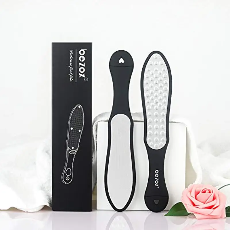 BEZOX 3in1 Raspa per Piedi Professionale, Mini raspa integrata, Lima Corneale Laser Doppia Faccia, Lima Calli Piedi, Acciaio Inossidabile Spazzola Piedi Esfoliante