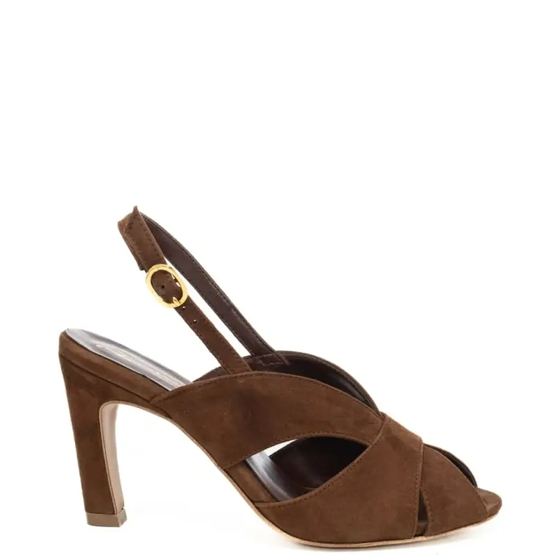 scarpe alte da donna in suede con design semiaperto cioccolato