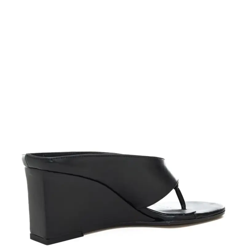 scarpe alte da donna infradito in pelle con zeppa squadrata nere miniatura 2