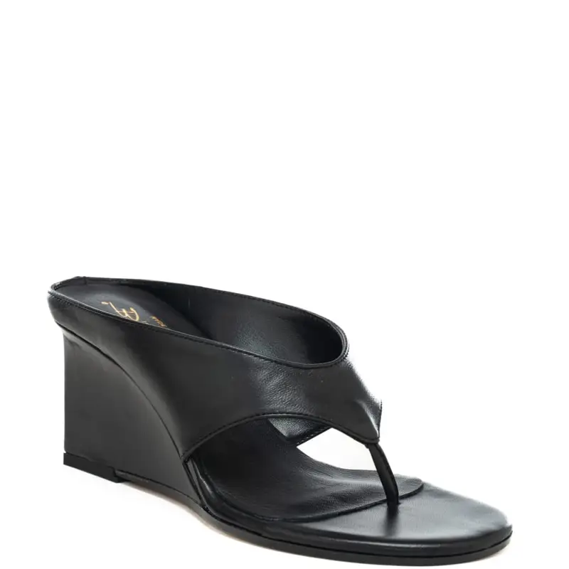 scarpe alte da donna infradito in pelle con zeppa squadrata nere miniatura 3