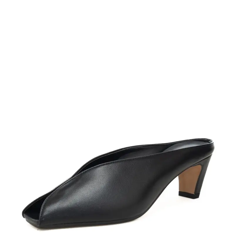 scarpe da donna in pelle con design semi aperto nere miniatura 3