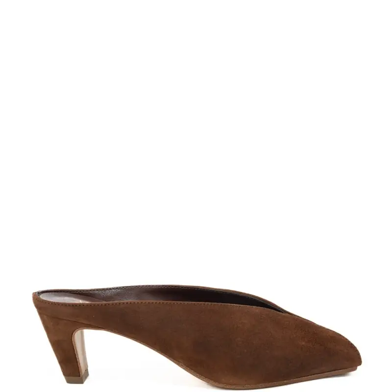 scarpe da donna in suede con design semi aperto cioccolato