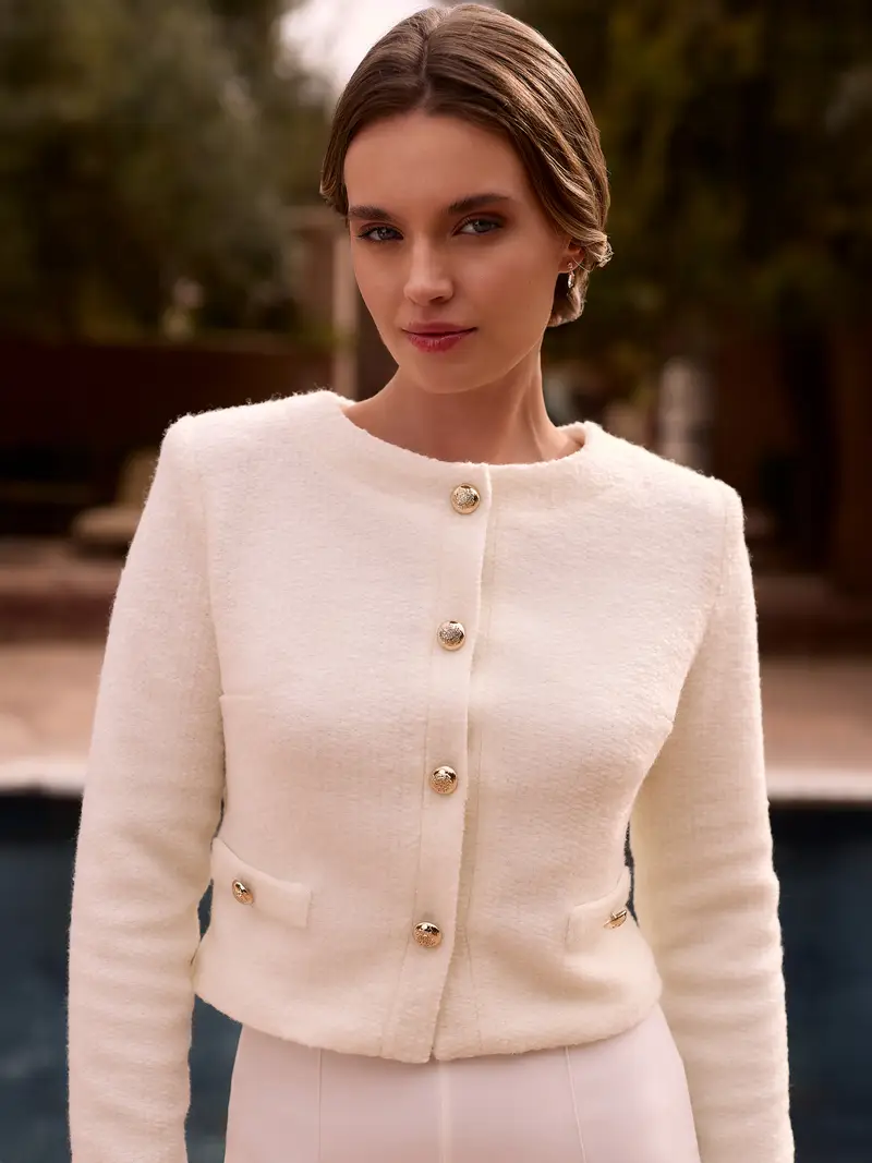 E494 Knitted bridal jacket Ivory | Maat 4XL