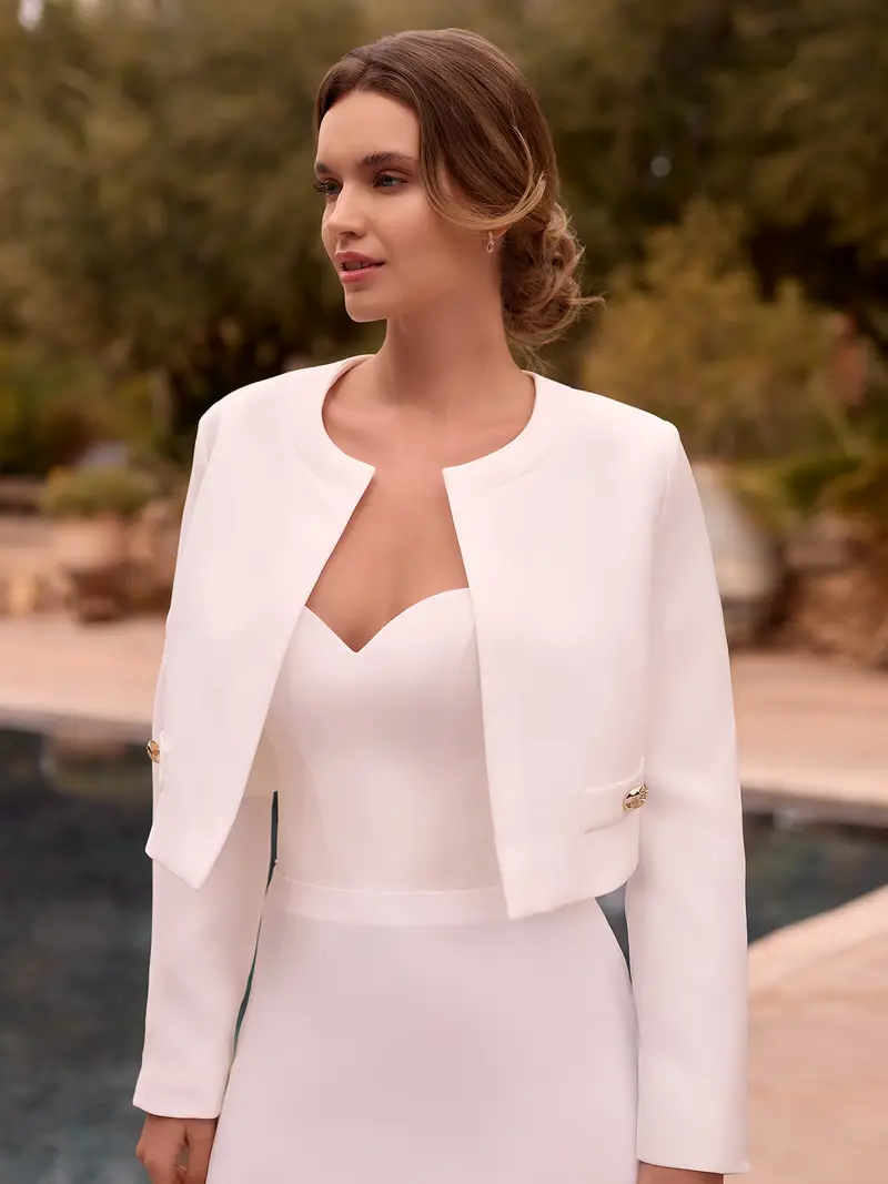 E498 Bridal jacket in stretch crepe Ivory | Maat 4XL