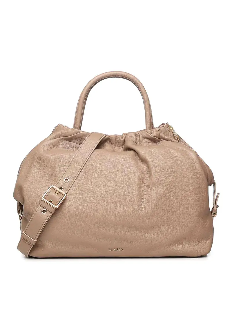 Borsa In Pelle Con Logo Beige