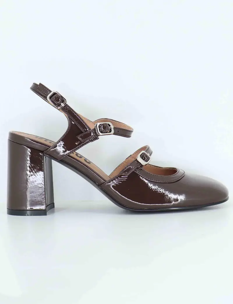 Decollete in vernice marrone con doppio cinturino Donna 633Z21VK 90