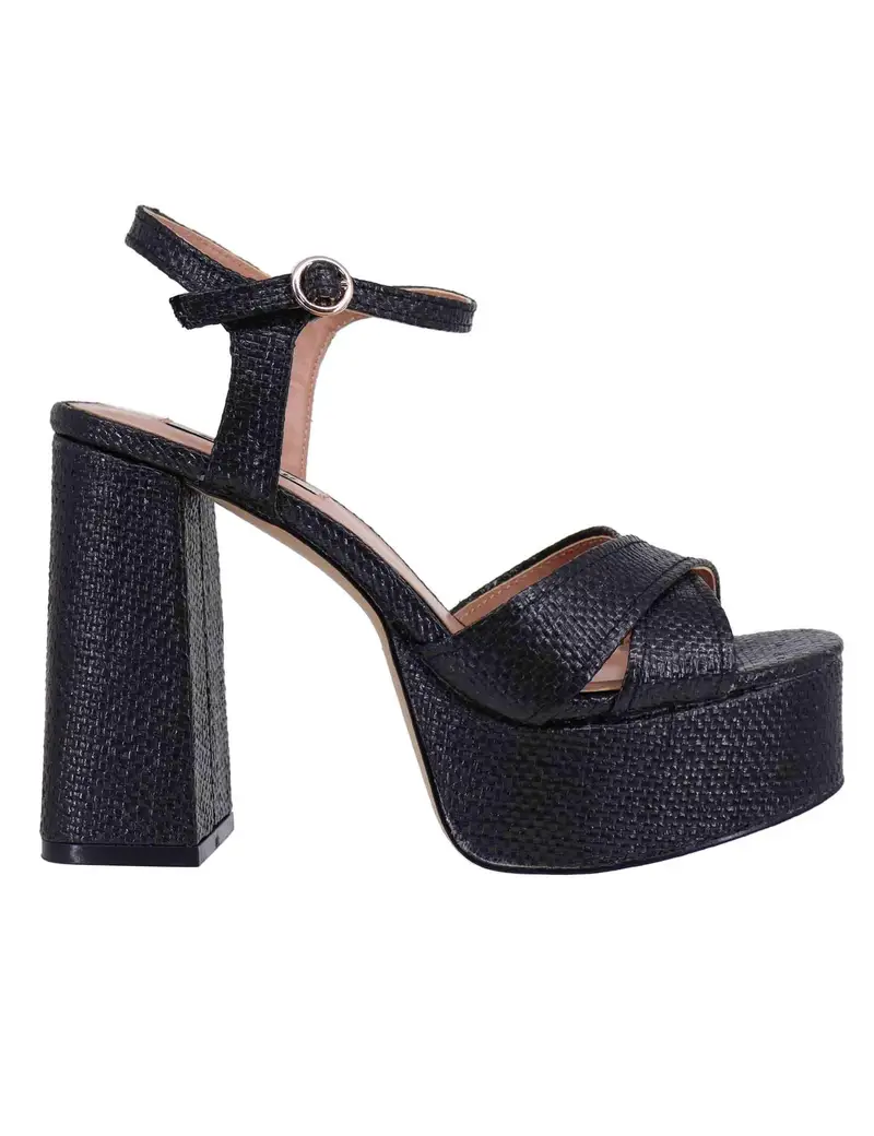 Sandali donna Arden in rafia nera con tacco alto e plateau Donna 800P69JE 001