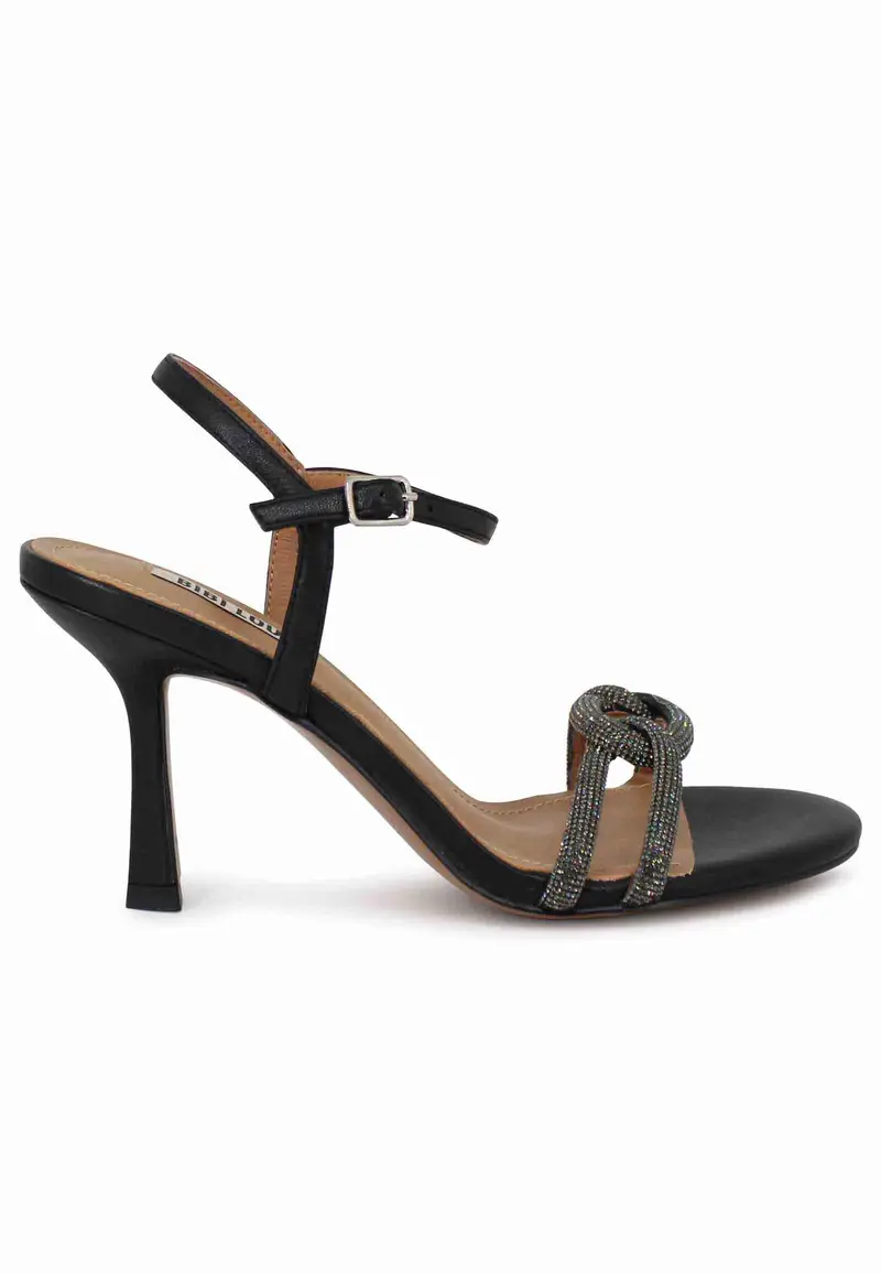 Sandali donna Katia in pelle nera tacco alto con strass e cinturino alla caviglia Donna 599Z10VK 001