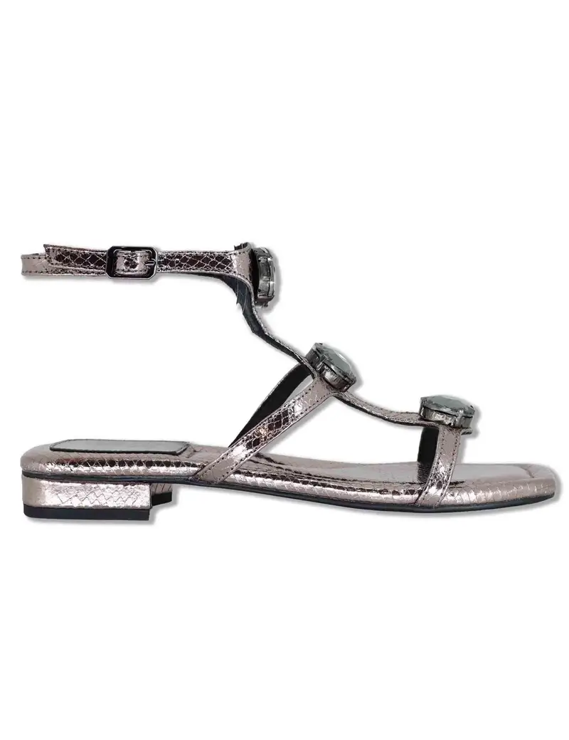 Sandali flat in pelle canna di fucile con borchie Robin Donna 952Z80HG 09-PLOMO