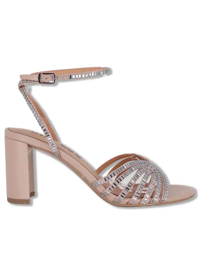 Sandali in pelle nude con strass tacco alto Donna 563Z75VK 47-NUDE