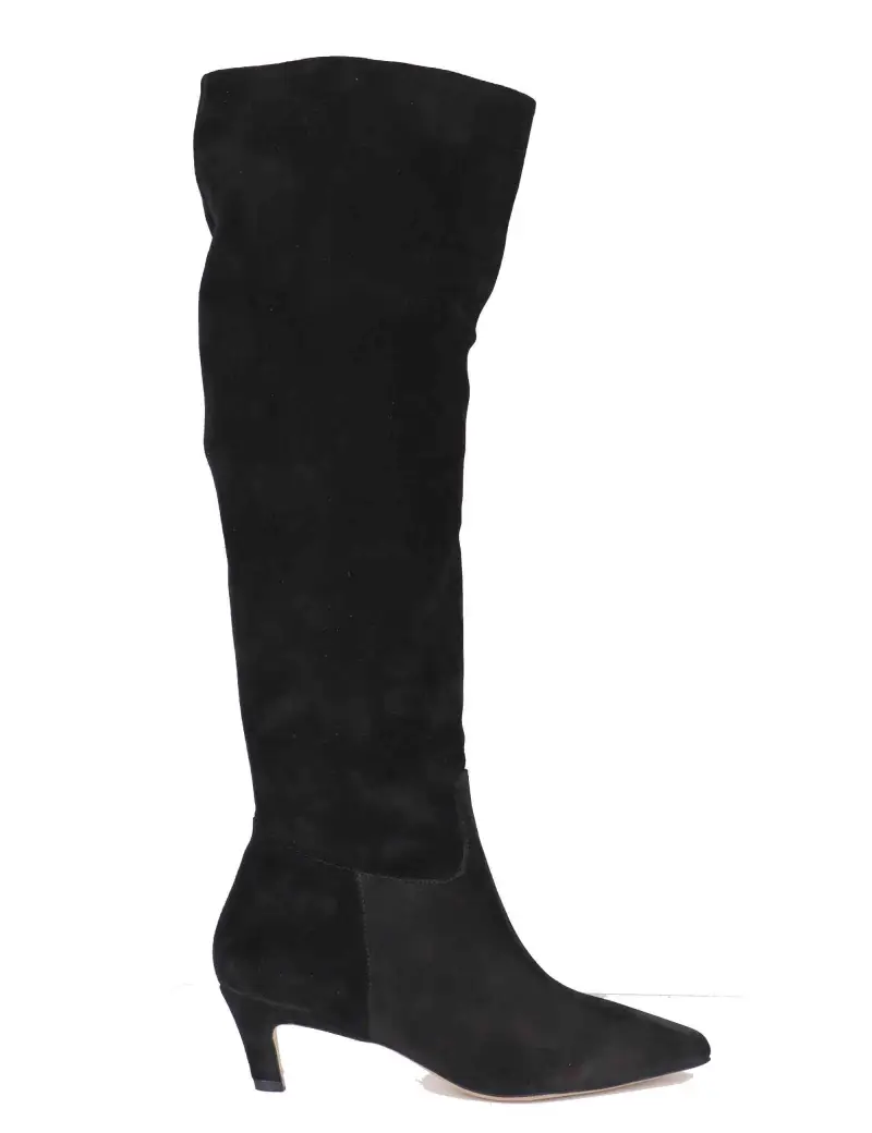 Stivali donna in camoscio nero tacco basso Donna 558B30AA 03