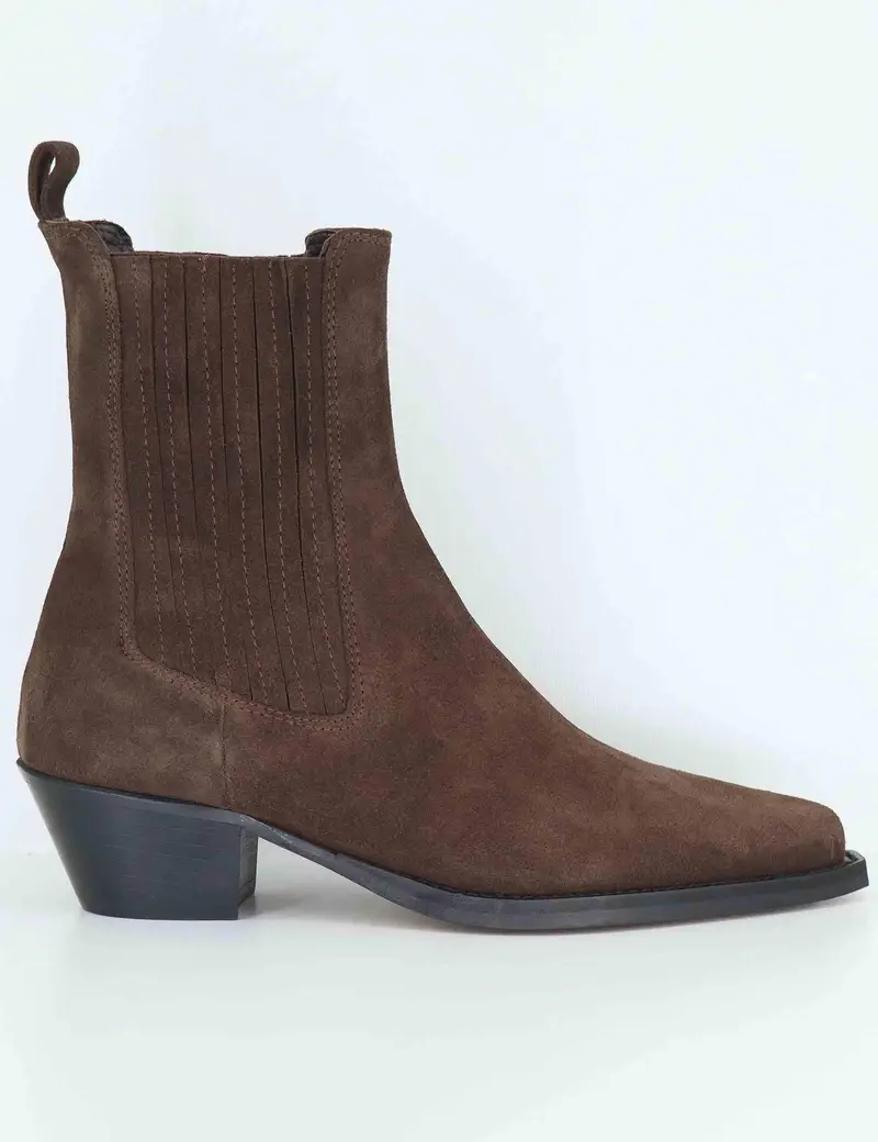 Texani in camoscio marrone con tacco cuoio Donna 803T60AA 90