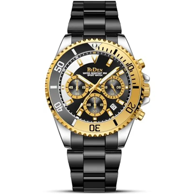BIDEN Orologio Uomo Orologio Militare Acciaio Cronografo Impermeabile Luminosi Design Orologi Quadrante Grande da Polso