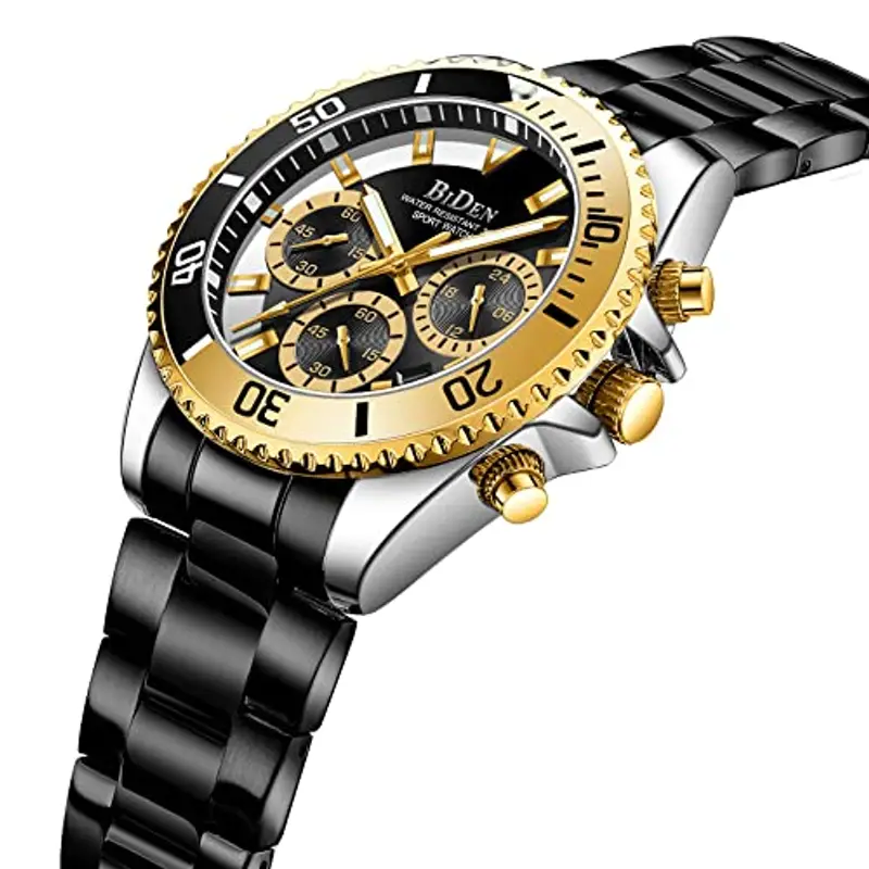 BIDEN Orologio Uomo Orologio Militare Acciaio Cronografo Impermeabile Luminosi Design Orologi Quadrante Grande da Polso miniatura 2