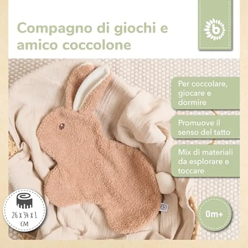 Bieco Bunny - Telo di peluche a forma di coniglio fine in bouclé, dalla nascita, per bambini, per la nascita e la miniatura 2