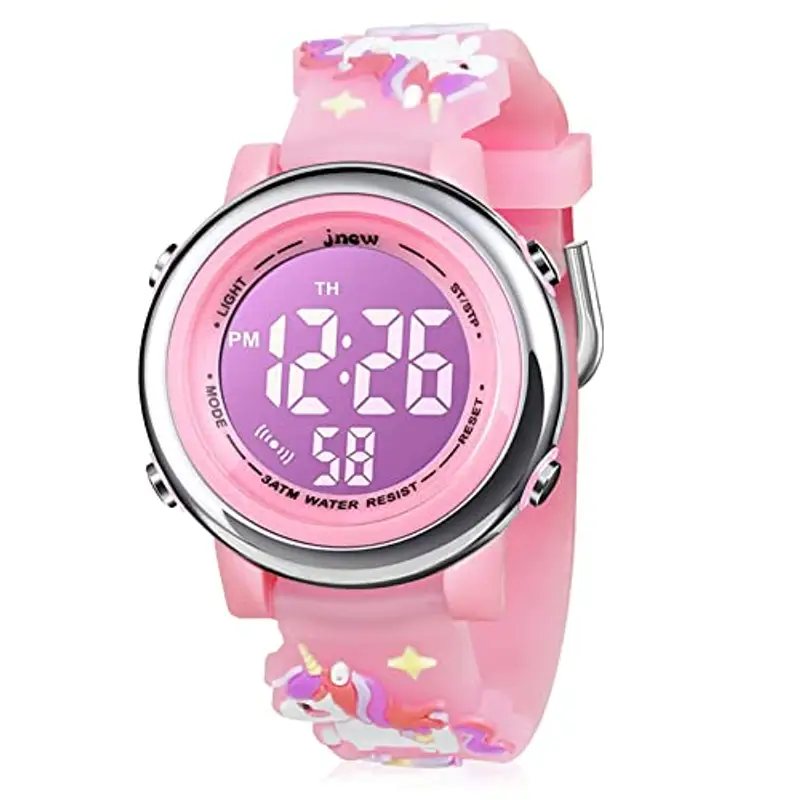 Bigmeda Orologio Digitale per Bambini, Orologio Sportivo a Cartoni 3D per Ragazze da 3-12 Anni, Visualizzazione della Data e Dell'ora, Retroilluminazione a 7 Colori (unicorno rosa chiaro)