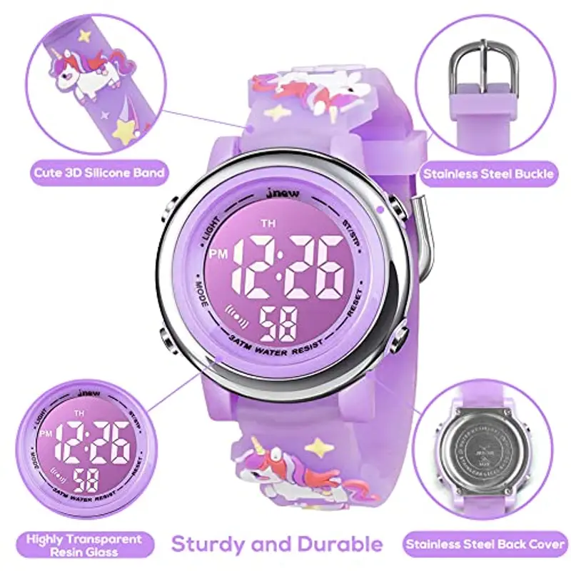 Bigmeda Orologio Digitale per Bambini, Orologio Sportivo a Cartoni 3D per Ragazze da 3-12 Anni, Visualizzazione della Data e Dell'ora, Retroilluminazione a 7 Colori (unicorno viola chiaro) miniatura 2