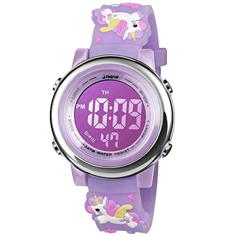 Bigmeda Orologio Digitale per Bambini, Orologio Sportivo a Cartoni 3D per Ragazze da 3-12 Anni, Visualizzazione della Data e Dell'ora, Retroilluminazione a 7 Colori (ViolaUnicorno)