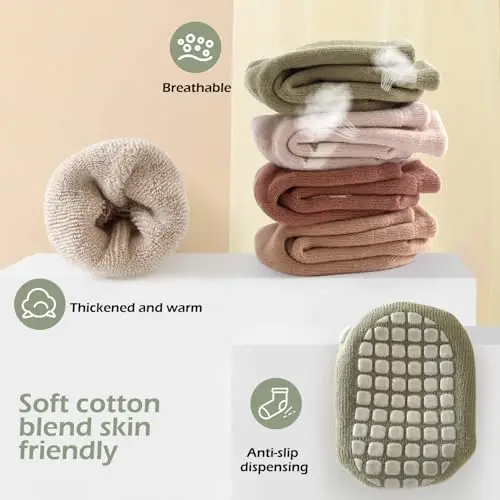 Bigqin 4 Paia Calzini Antiscivolo Bambino Cotone Bimbi Bambini, Addensati Invernali Caldi Calzini di Cotone miniatura 3