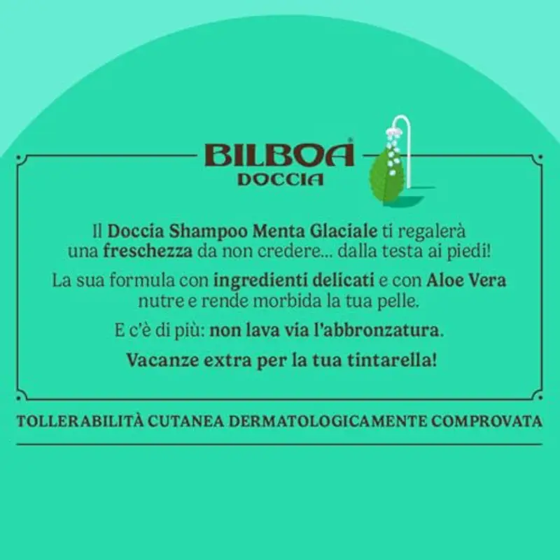 Bilboa Doccia Shampoo Menta Glaciale, Tintarella Ti Dura, Non Lava Via l'Abbronzatura, Effetto rinfrescante, Dermatologicamente testato, 220 ml miniatura 3