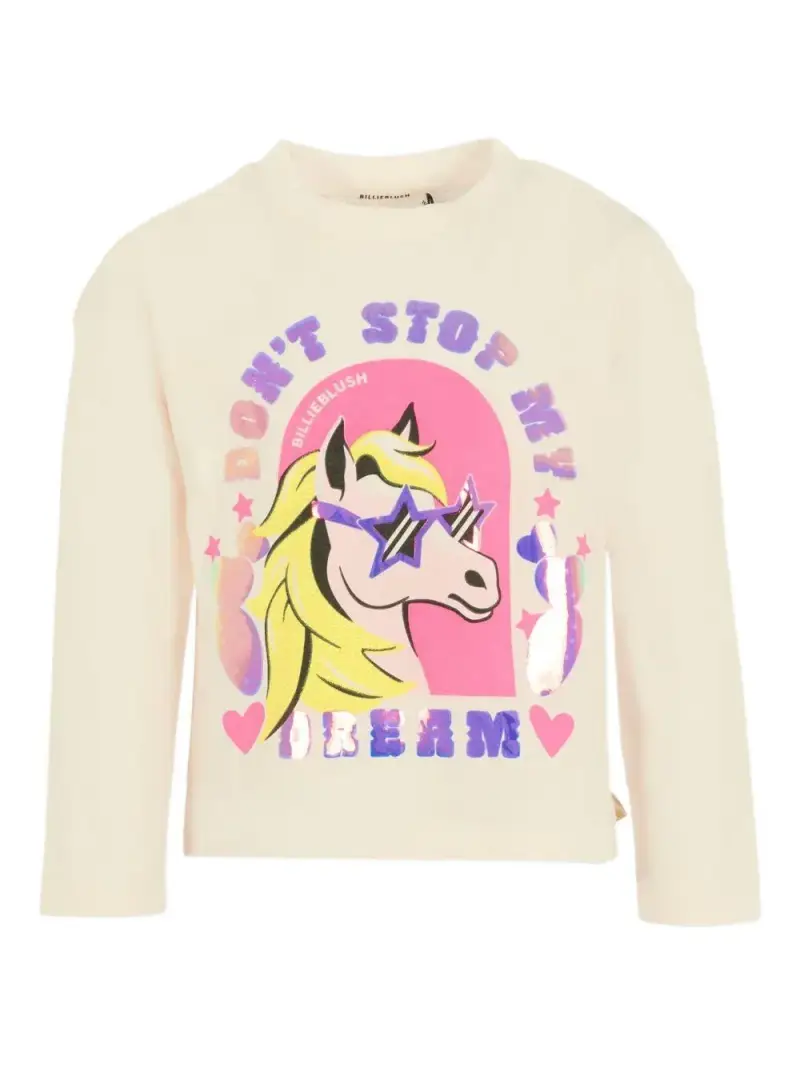 Billie Blush Kids Maglia Avorio con Stampa Unicorn