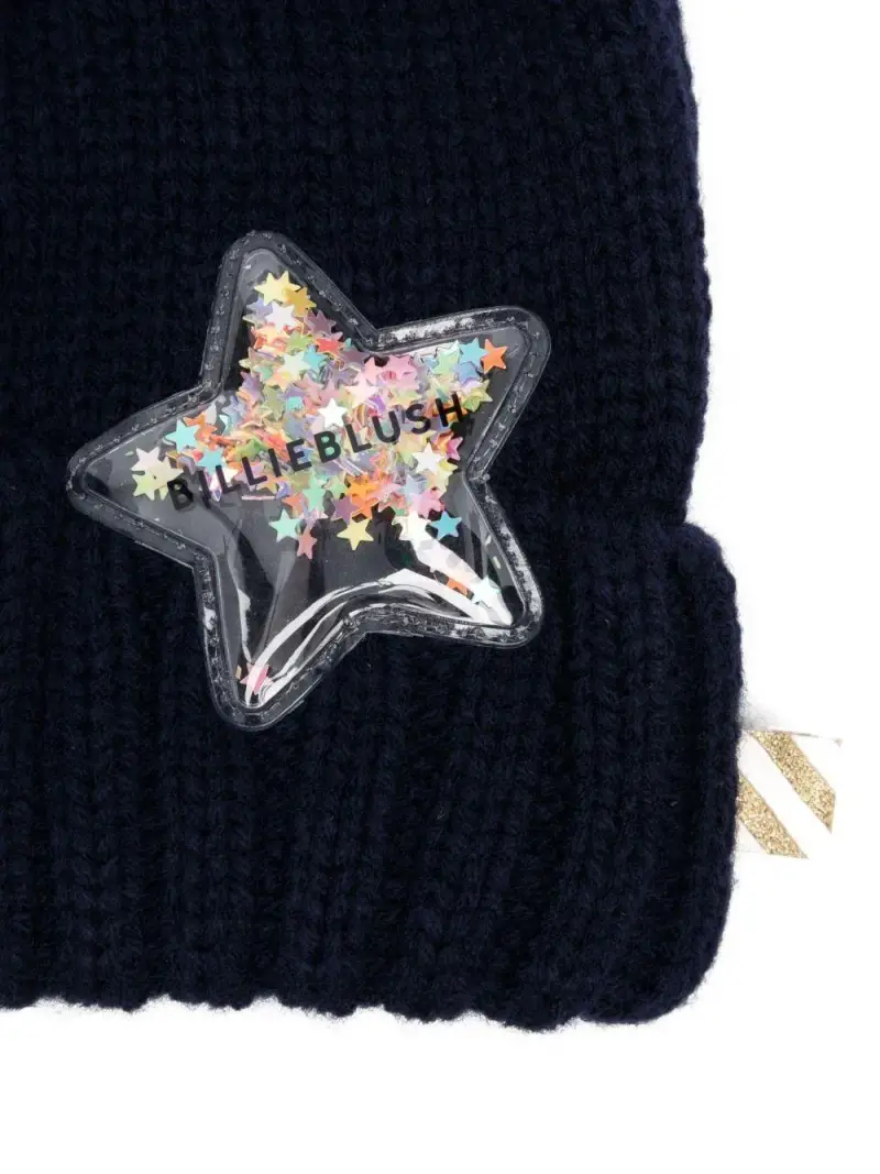 Billie Blush Kids Cappello blu con pompon e stelle miniatura 2