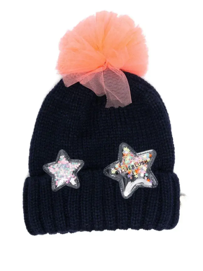 Billie Blush Kids Cappello blu con pompon e stelle