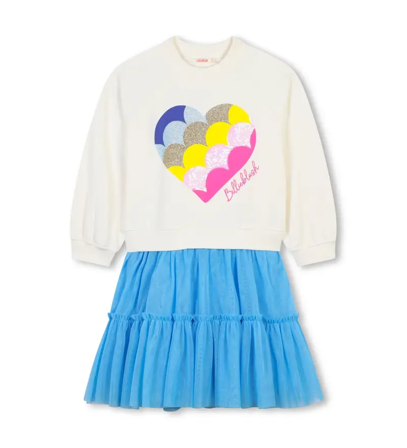 Billieblush Abito bimateriale beige e blu per ragazza