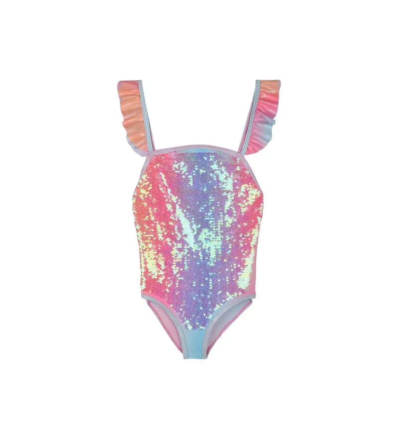 per ragazza. U20913 Costume da bagno rosa con paillettes (3años= 94cm), Beachwear, Poliestere, moda per bambini